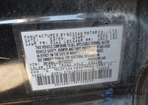 2024 Nissan Sentra Sv Xtronic Cvt from USA, damaged, VIN 3N1AB8CV3RY325039